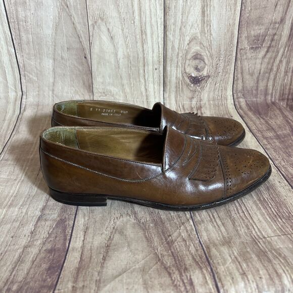 Vintage Mens Bostonian Shoes Loafers Tassel Florentine Dress Brown 9 1/2 M ITALY - Picture 2 of 11